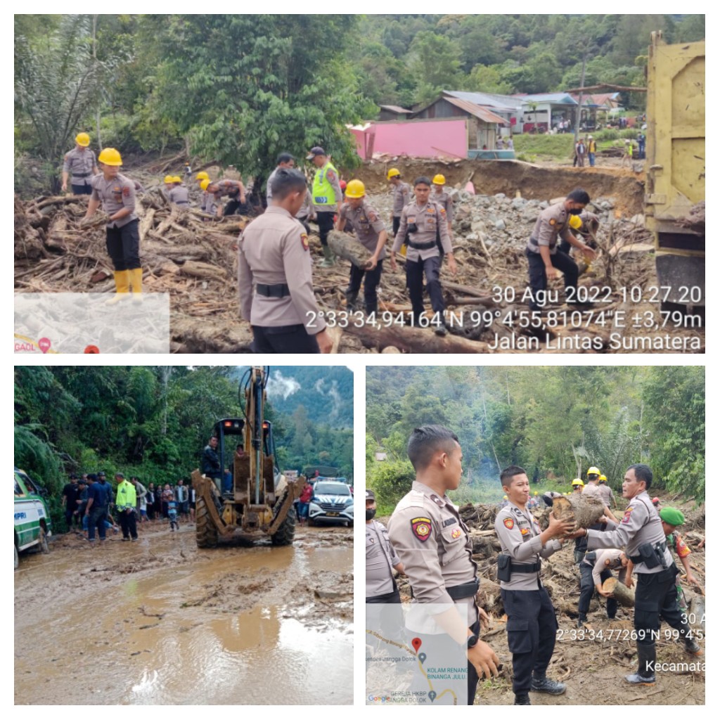 Kapolres Toba Kerahkan Personil Tim Gabungan dan Masyarakat Bersihkan Sisa Banjir Bandang