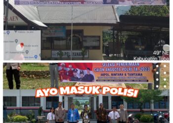 Polsek Silaen Bentangkan Spanduk Informasi Penerimaan Anggota Polri 2023