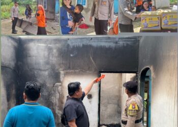 Polsek Gunung Kijang Beri Bantuan Sosial untuk Korban Kebakaran di Desa Gunung Kijang