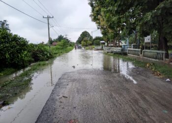 Kondisi Jalan Menuju Kantor Camat Pematang Bandar Banjir Selama 8 Tahun