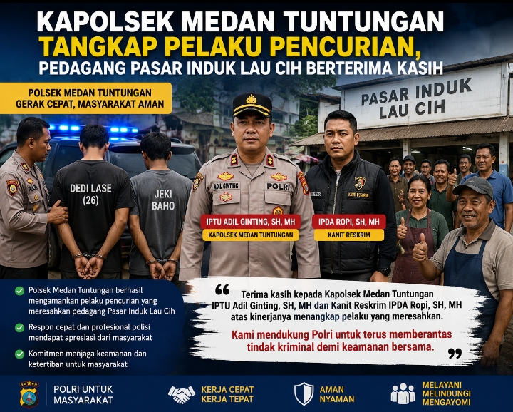 Polsek Medan Tuntungan Tangkap Pelaku Pencurian, Pedagang Pasar Induk Lau Cih Berterima Kasih