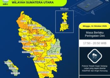 BMKG Keluarkan Peringatan Siaga Cuaca Ekstrem di Sumut 11-13 Oktober 2026
